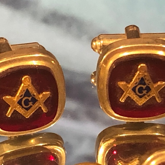 VTG FLEX-CET Masonic Freemason Tie Clips/Cuff Links Lot Red 3 pc/Black/Gold Tone - Picture 4 of 14